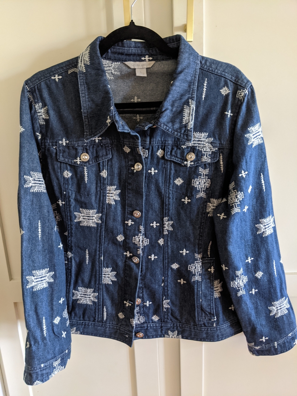 Laura Ashley Women’s Dark Blue Embroidered Denim Jacket